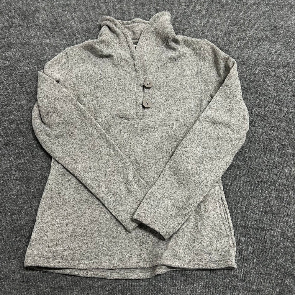 Magellan Pullover Womens Size M Gray Heathered Mock Neck Button Fleece Sweater